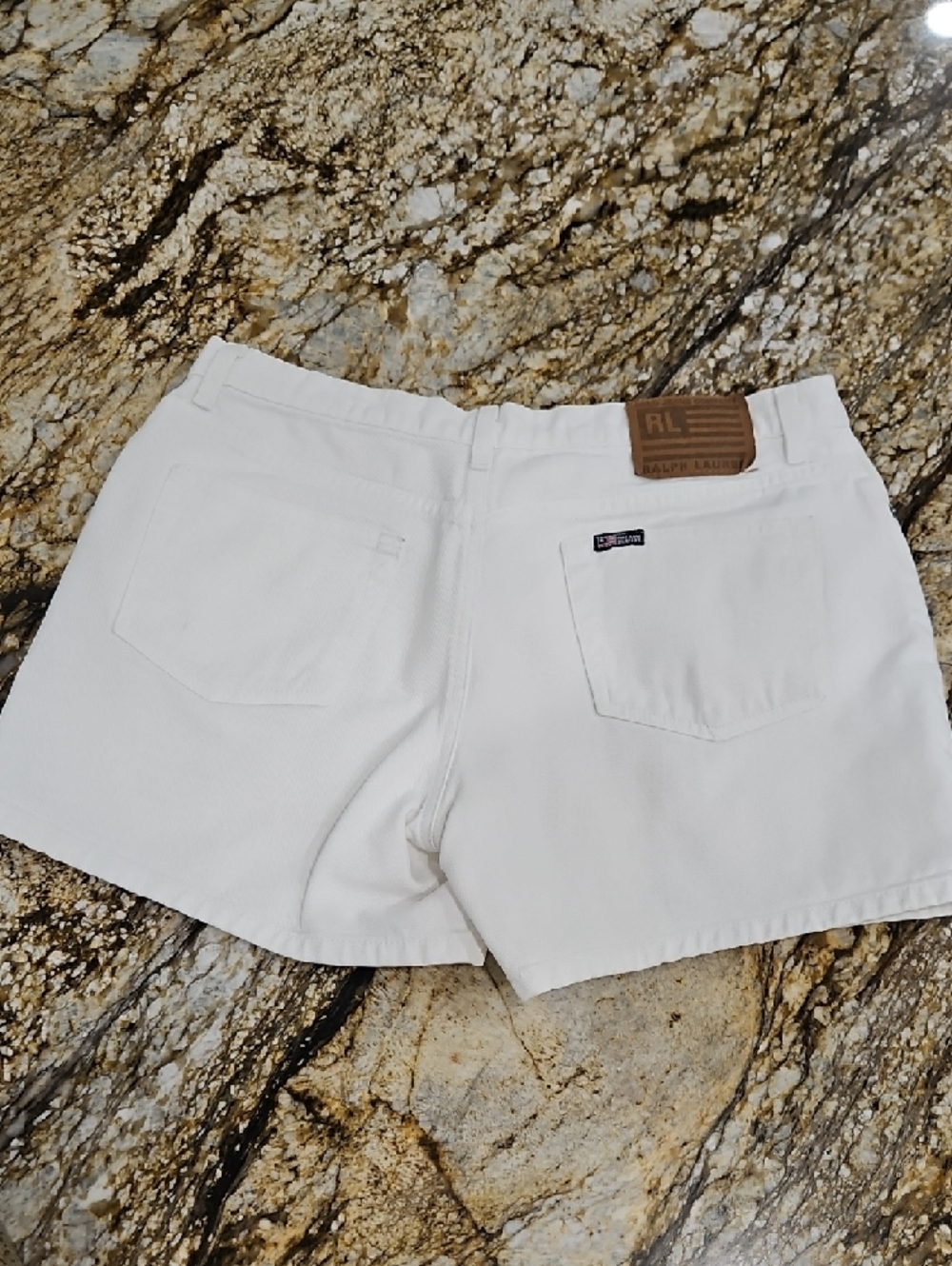 VTG Polo by Ralph Lauren White Denim Jean Shorts. Size 12 Spot On Pocket. - Picture 2 of 5